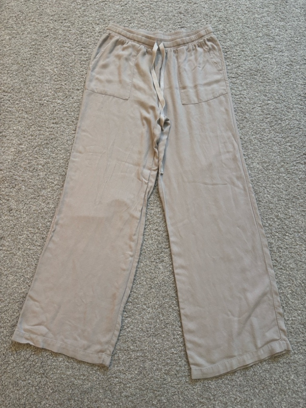 Beige Wide Leg Drawstring Pants by Bobi Los Angeles